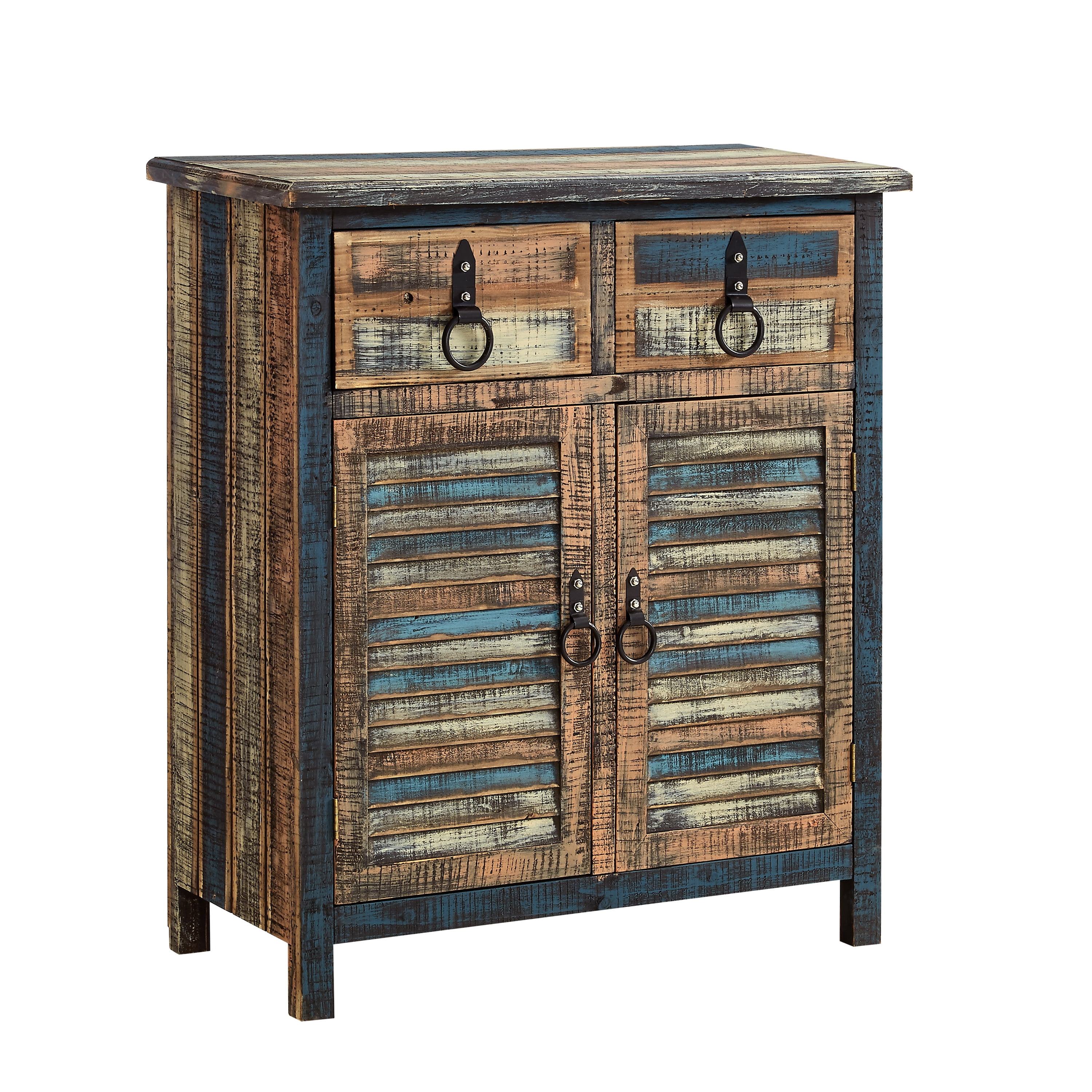 Powell Calypso Rustic 2-Door Wood Indoor Console Table with 2 Drawers, Multicolor