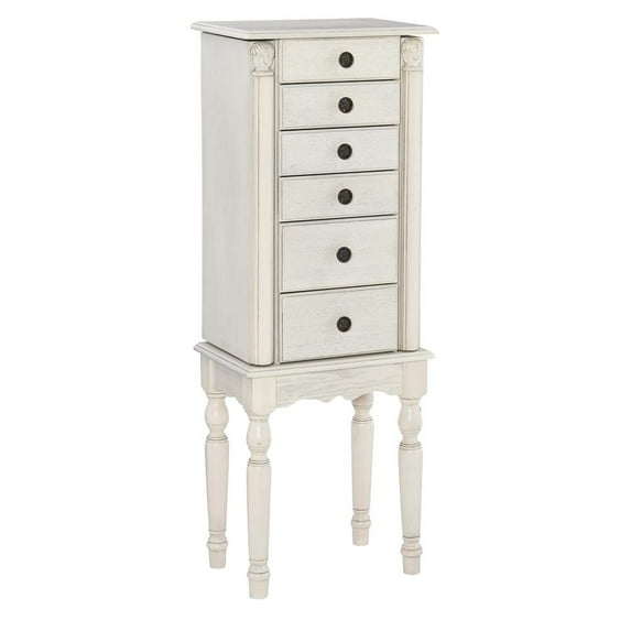Off-White Distressed Finish Cottage Jewelry Armoire with Mirror