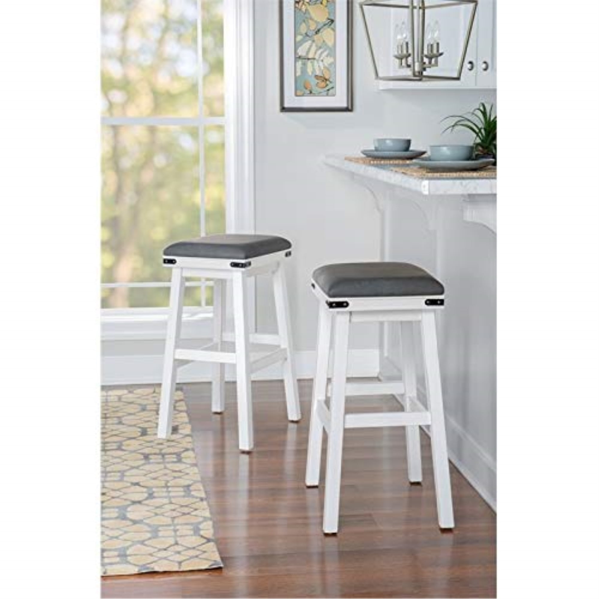 Powell Serrano 30" Indoor Backless Wood Bar Stool, White Faux Leather