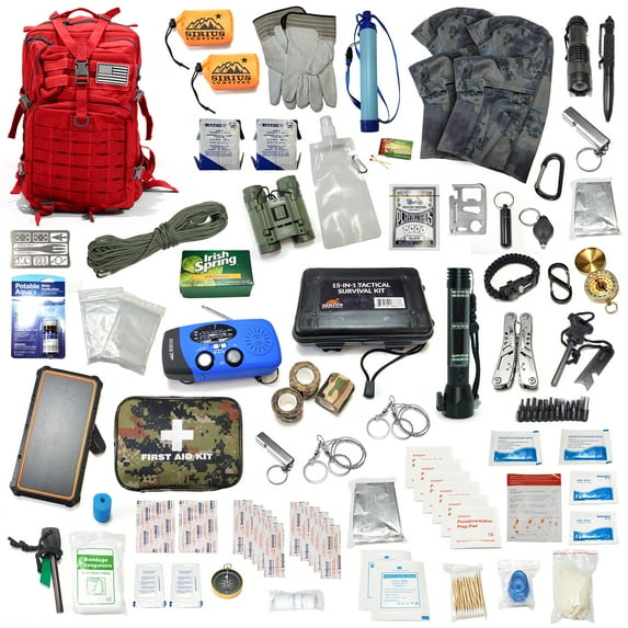 Sirius Survival Pre-Packed 72-Hour 2-Person Emergency Preparedness Kit with 175 Pieces, Red