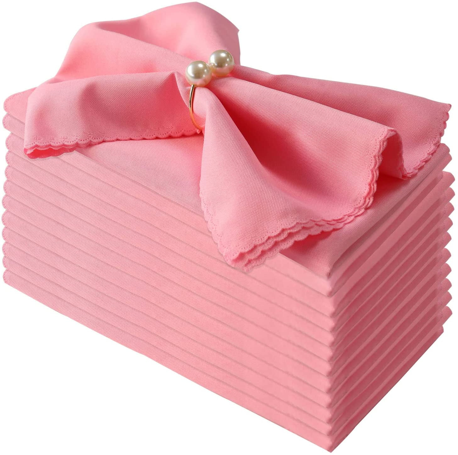 Premium Pink Polyester Cloth Napkins Set of 12 | Washable & Reusable | Valentine's Day, Easter, Christmas Decor | 18.8 x 18.8 Inches