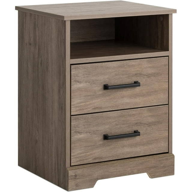 Prepac Rustic Ridge Farmhouse Nightstand Bedside Table, Brown Nightstand for Bedroom, End Table with 2 Drawers and Open Shelf 16.25"D x 18.75"W x 24.5"H