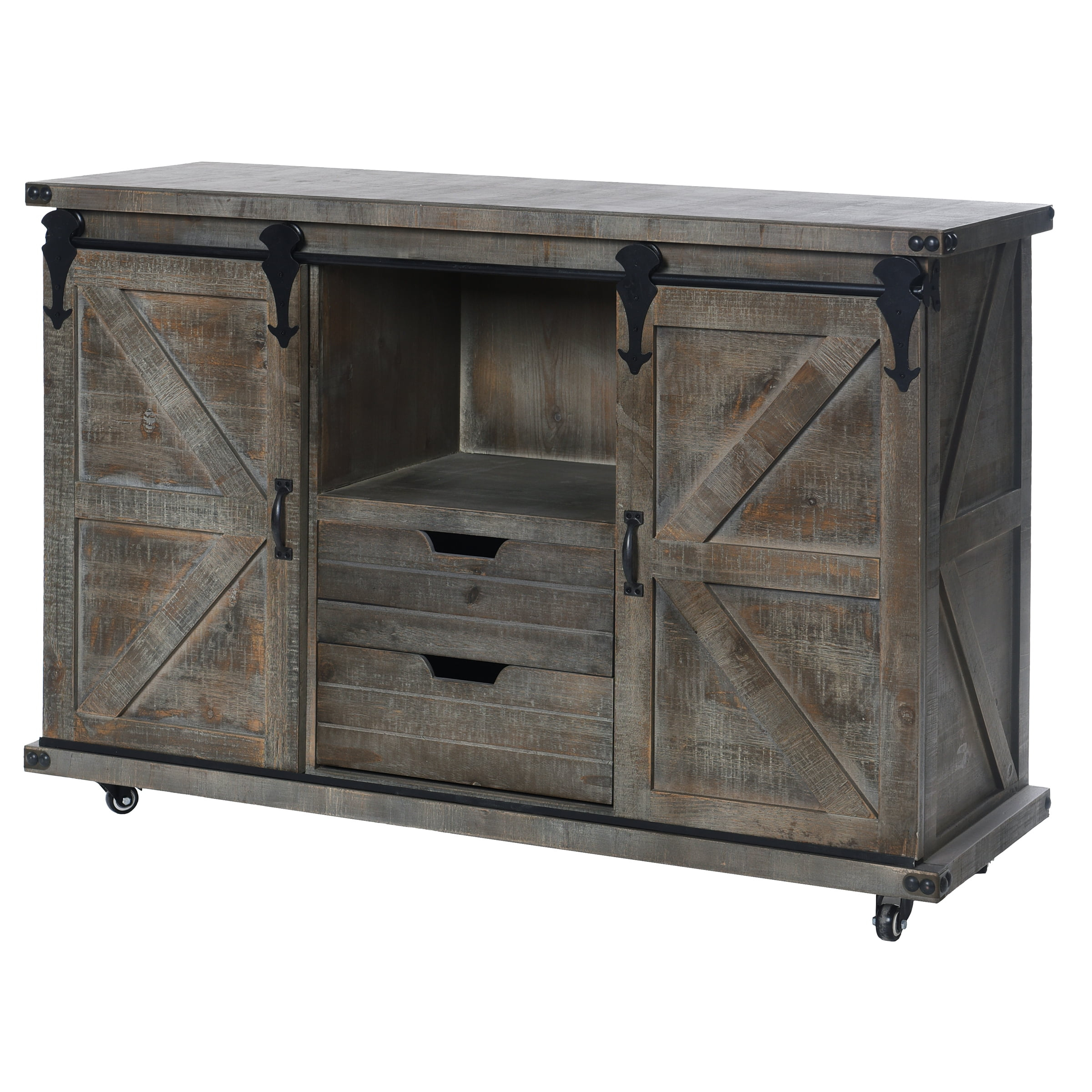 Presley Two Door, Two Drawer and Open Center Cabinet - Driftwood Grey