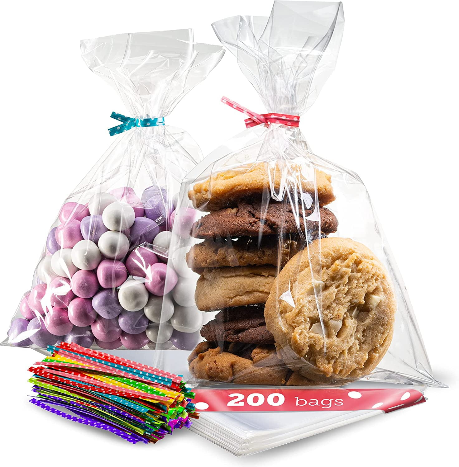 Prestee 200pk Self-Sealing Clear Plastic Cellophane Bags, 6x10 Goody Bags, Candy Bags, Cookie Bags for Gift Giving, Clear Bags Self-Sealing