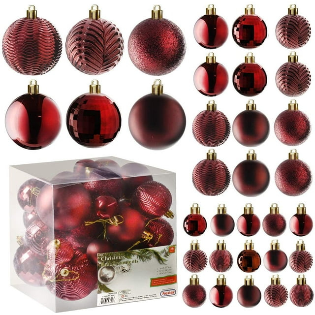 GameXcel Christmas Balls Ornaments for Xmas Tree - Shatterproof Christmas Tree Decorations Small Hanging Ball Wine Red 1.6 Inch x 36 Pack