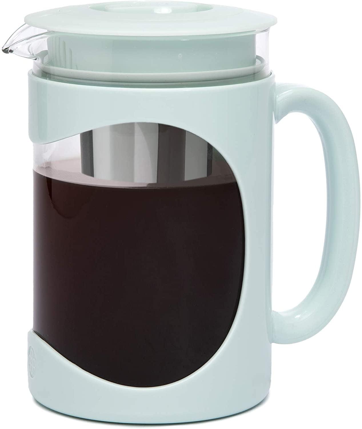 Primula Burke Deluxe Cold Brew Iced Coffee Maker Comfort Grip Handle Durable Glass Carafe Removable Mesh Filter Perfect 6 Cup Size Dishwasher Safe 1 6 Qt Aqua