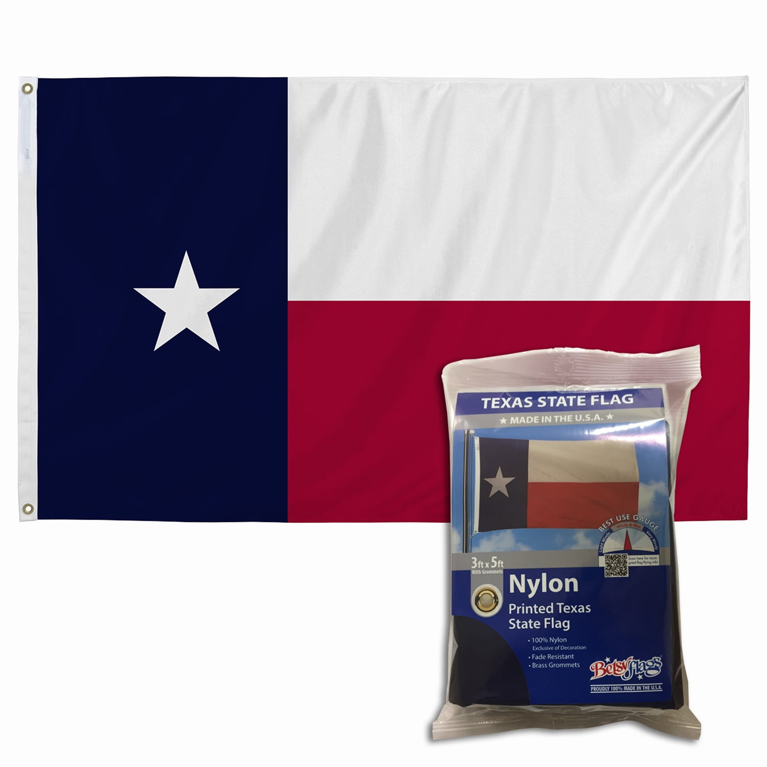 Printed Nylon 3' x 5' Texas State Flag with Brass Grommets by Betsy Flags