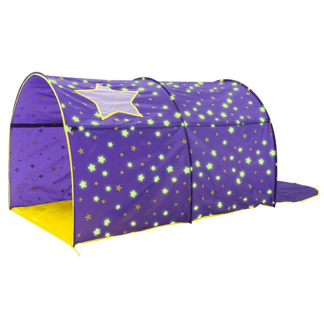 Twin Bed Canopy Kids Play Tent, Starlight Dream Tent for Kids, Twin Bed Playhouse with Glow-in-the-Dark Stars, Pop-Up Portable Privacy Space for Boys & Girls, Indoor Camping, Reading, Play, Purple