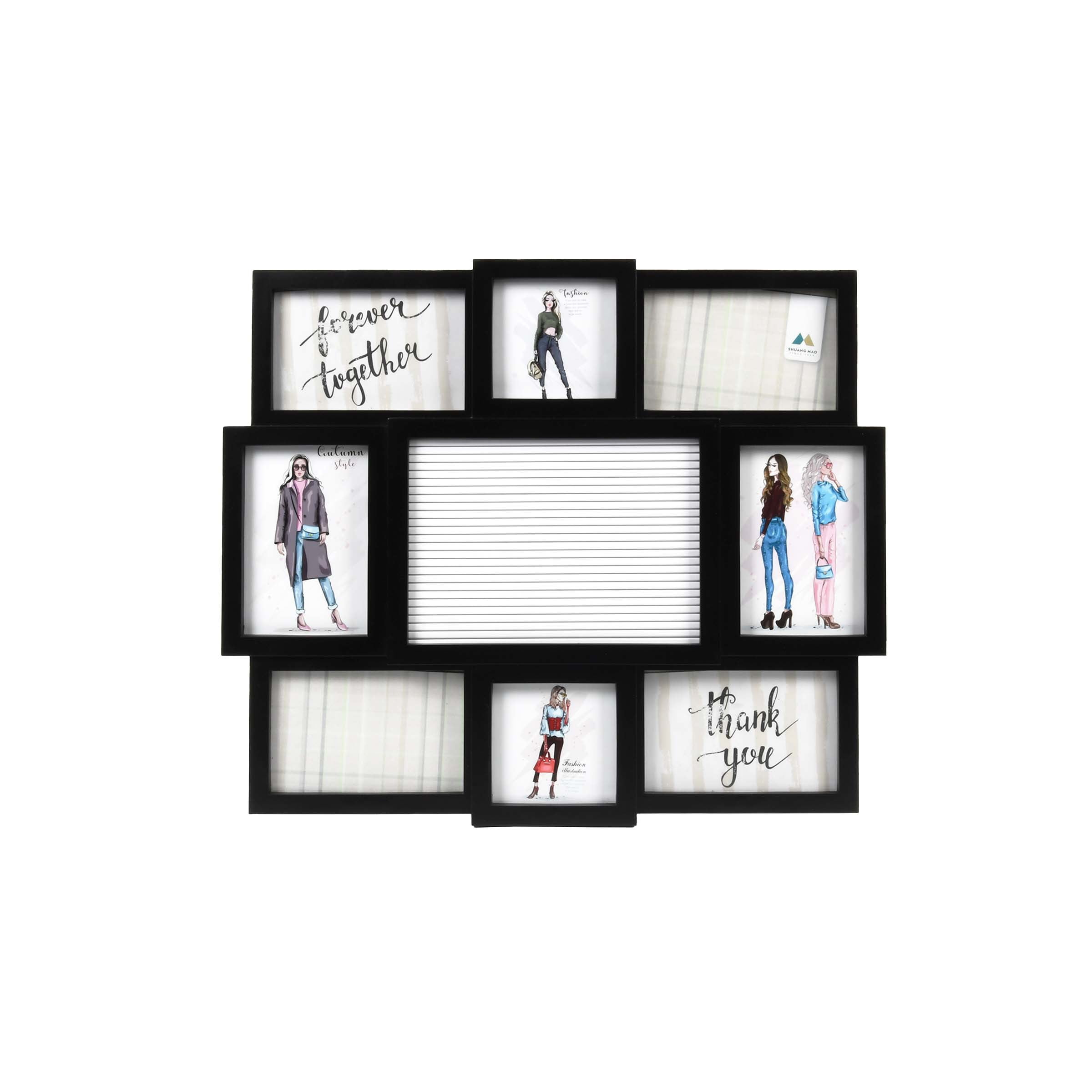 Prinz 8-Opening Letterboard Wall Collage Picture Frame, Holds Multi-Sized Photos, Black