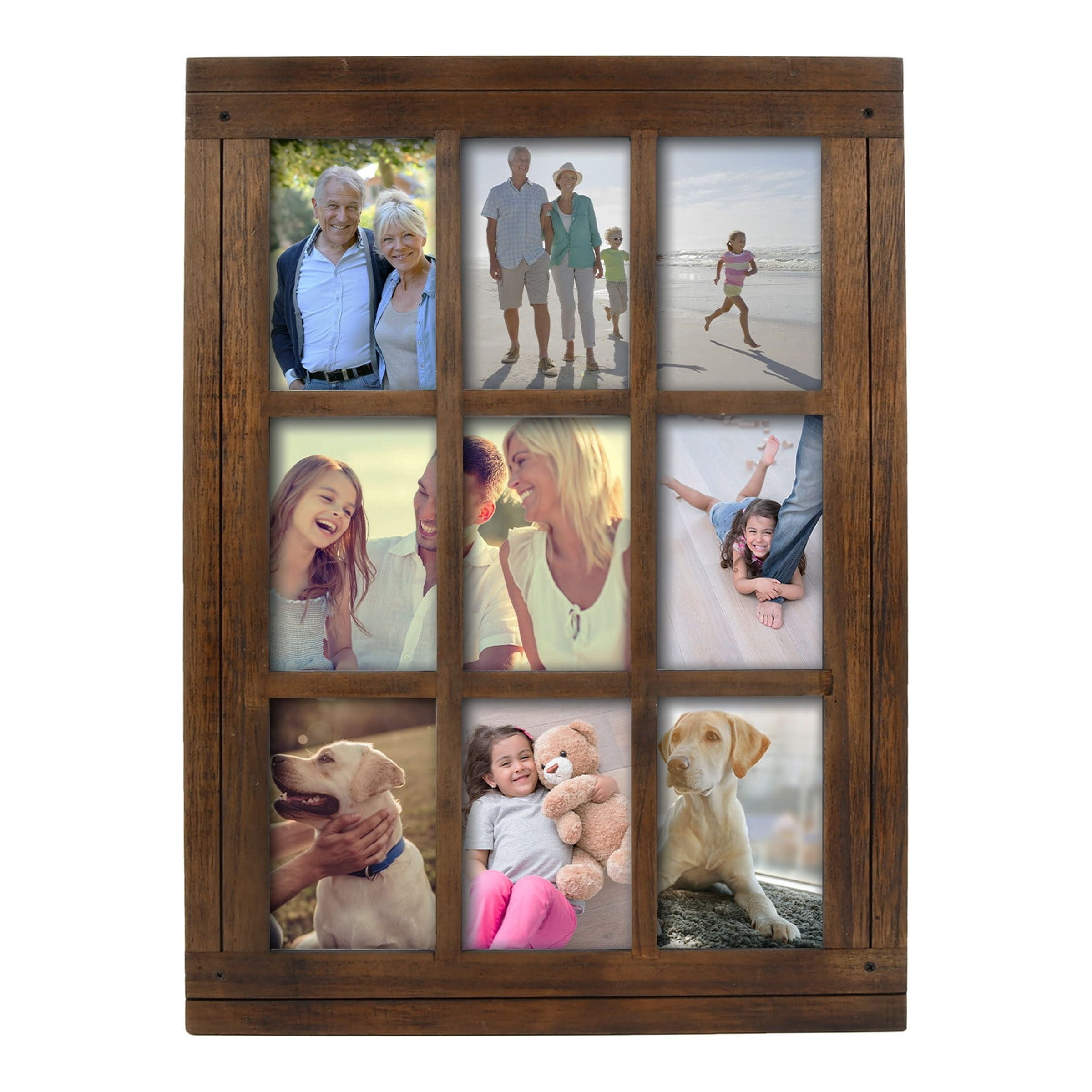 Prinz Homestead Distressed Walnut 9-Opening Collage Picture Frame, for 4x6 Photos, Wall Hanging
