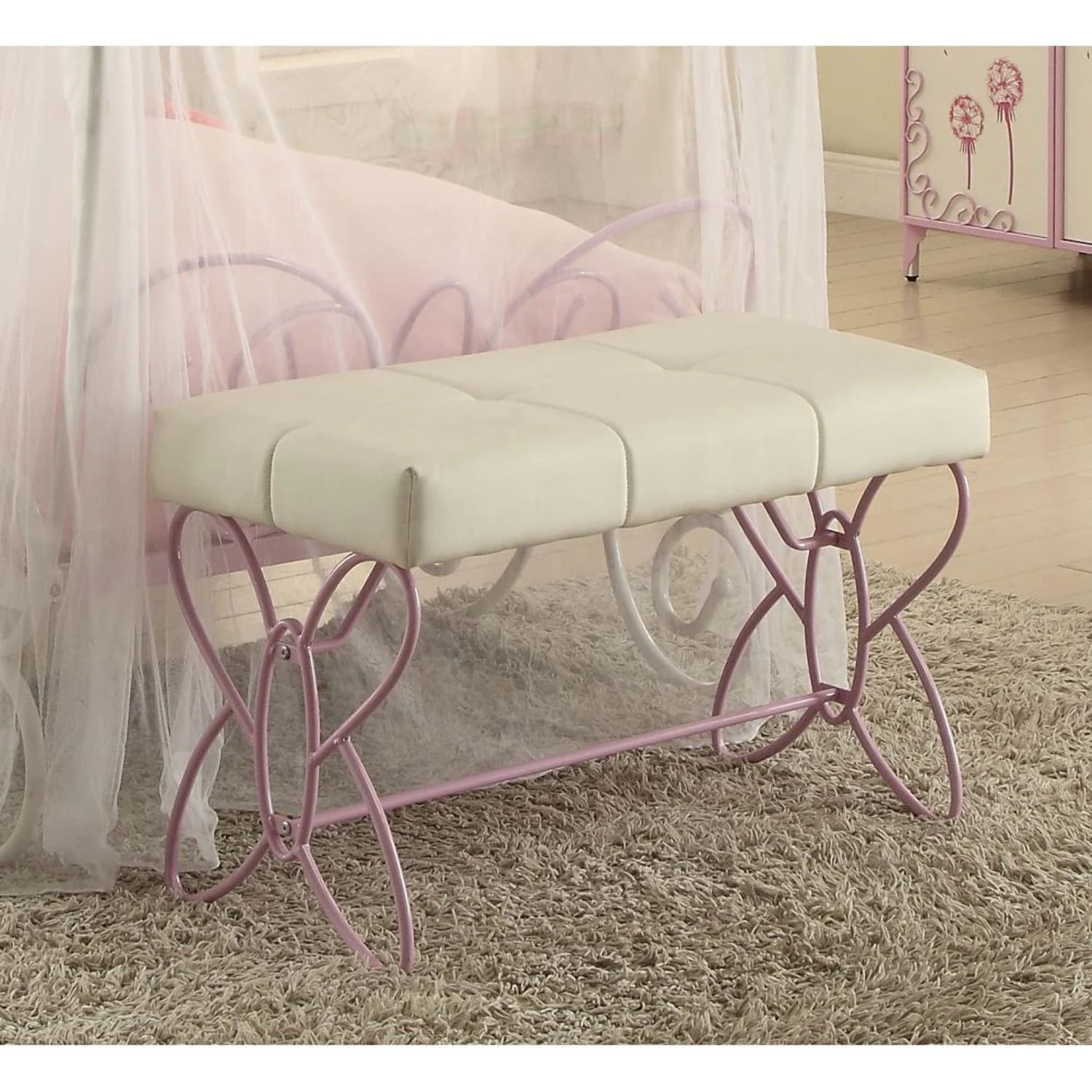 Priya II 32" Ottomans and Benches White/Light Purple - Acme Furniture: Padded Metal Frame, No Assembly Required