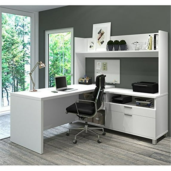 Pro-Linea L-Desk with Open hutch in White