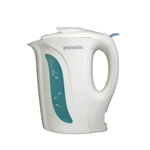 Proctor Silex Electric Kettle, Tea & Water Kettle with Detachable Cord and Auto-Shutoff, 1L, White