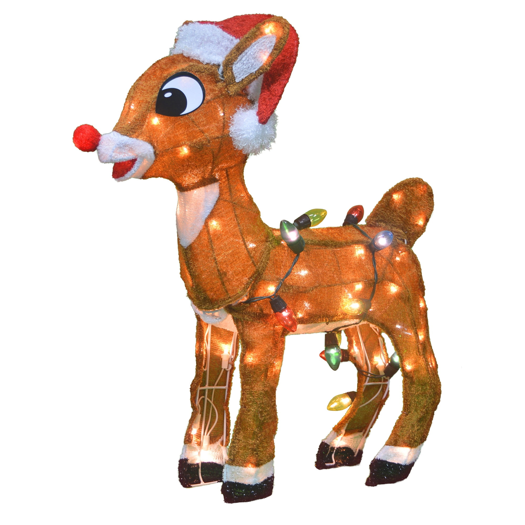 ProductWorks 24 Inch Rudolph with Santa Hat 3D Pre Lit Holiday Decoration