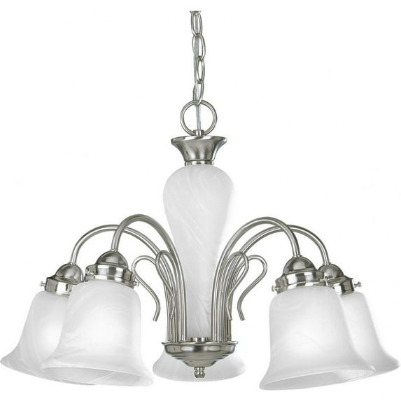 Progress Lighting Bedford 5-Light Chandelier, Brushed Nickel, Alabaster Glass Shades