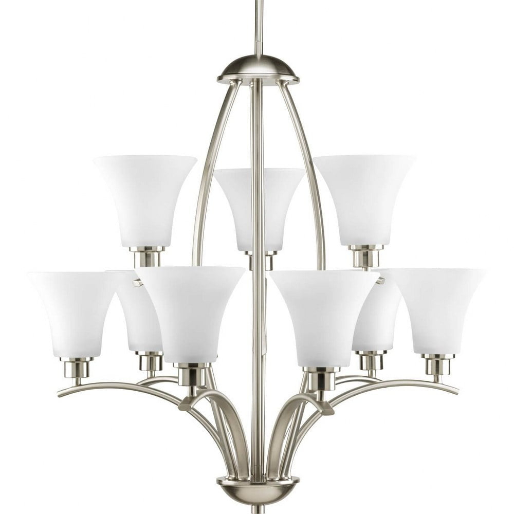 Progress Lighting Joy 9-Light Two-Tier Chandelier, Brushed Nickel, Etched White Fluted Glass