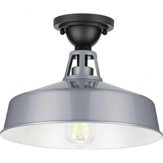 Progress Lighting, Cedar Springs, 1-Light Ceiling Light, Metallic Gray, White Shade