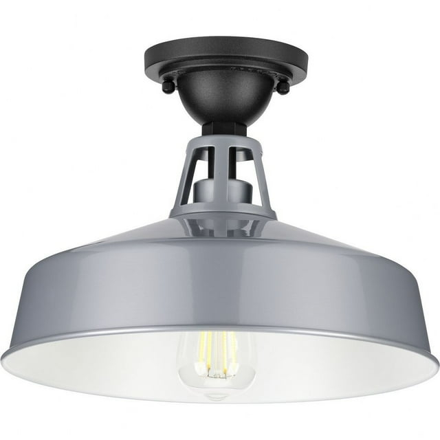Progress Lighting, Cedar Springs, 1-Light Ceiling Light, Metallic Gray, White Shade