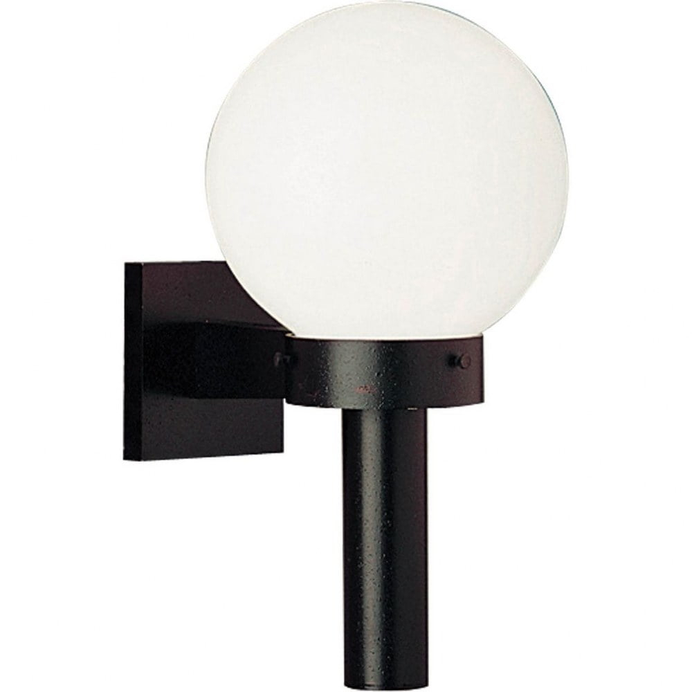 Progress Lighting Acrylic Globe 1-Light Wall Torch, Black Finish, White Globe