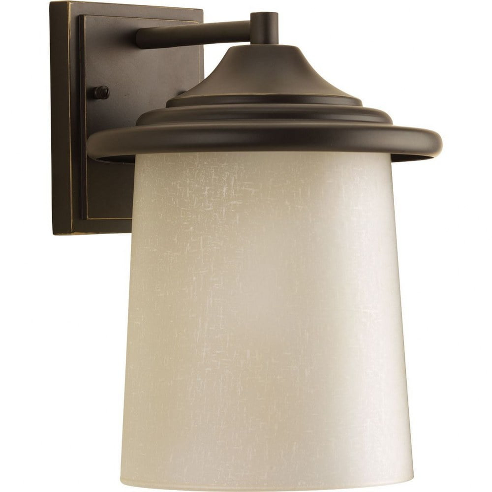 Progress Lighting Essential 1-Light Outdoor Wall Lantern, Antique Bronze, Etched Umber Linen Glass Shade