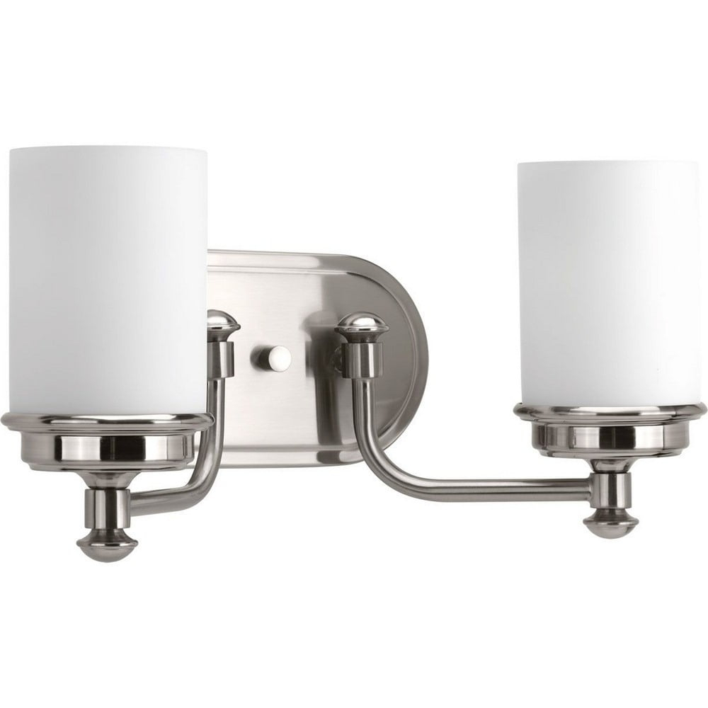 Progress Lighting Glide Collection 2-Light Bath Vanity in Brushed Nickel with Etched Opal Glass Shade