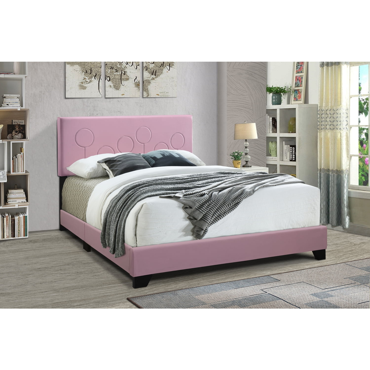Progressive Furniture U390-20 All-in-One Upholstered Bed, Pink - Queen Size