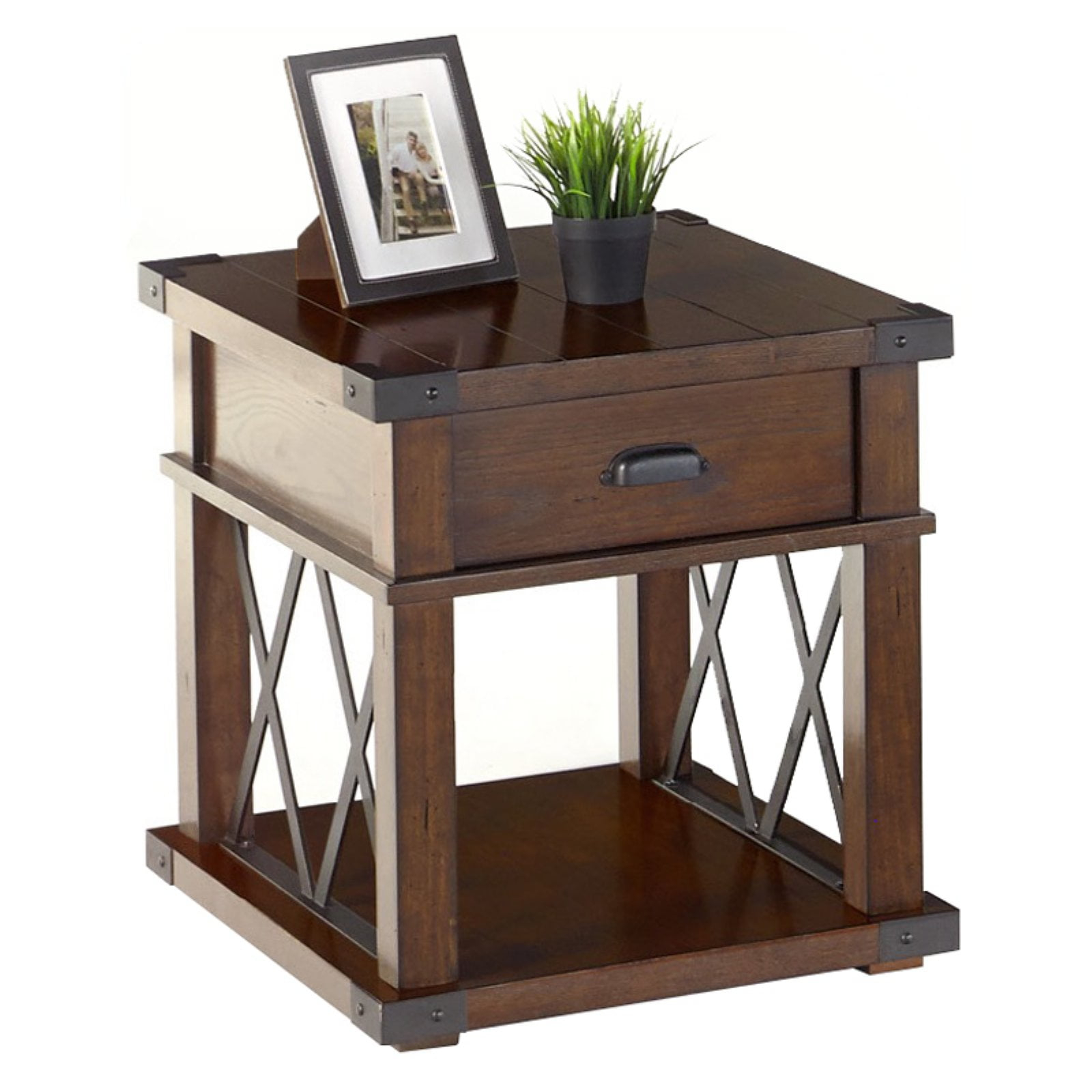 Progressive Furniture Landmark Rectangular Wood End Table in Walnut Brown
