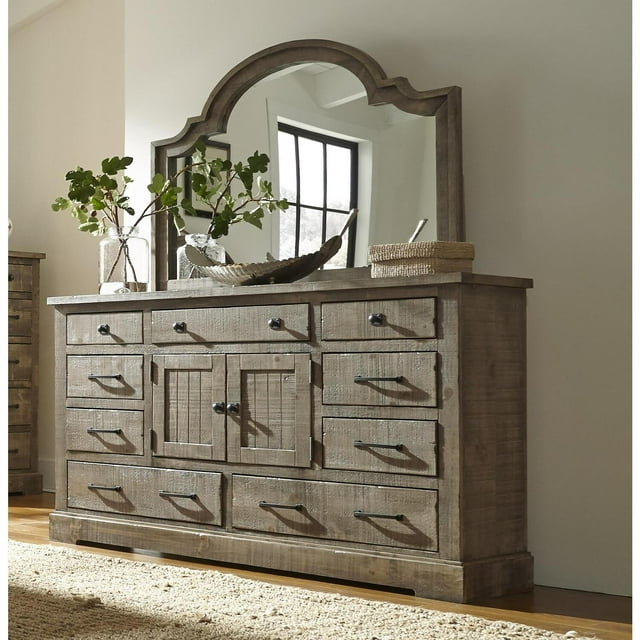 Progressive Furniture Meadow Wood Drawer Door Dresser and Mirror Weathered Gray