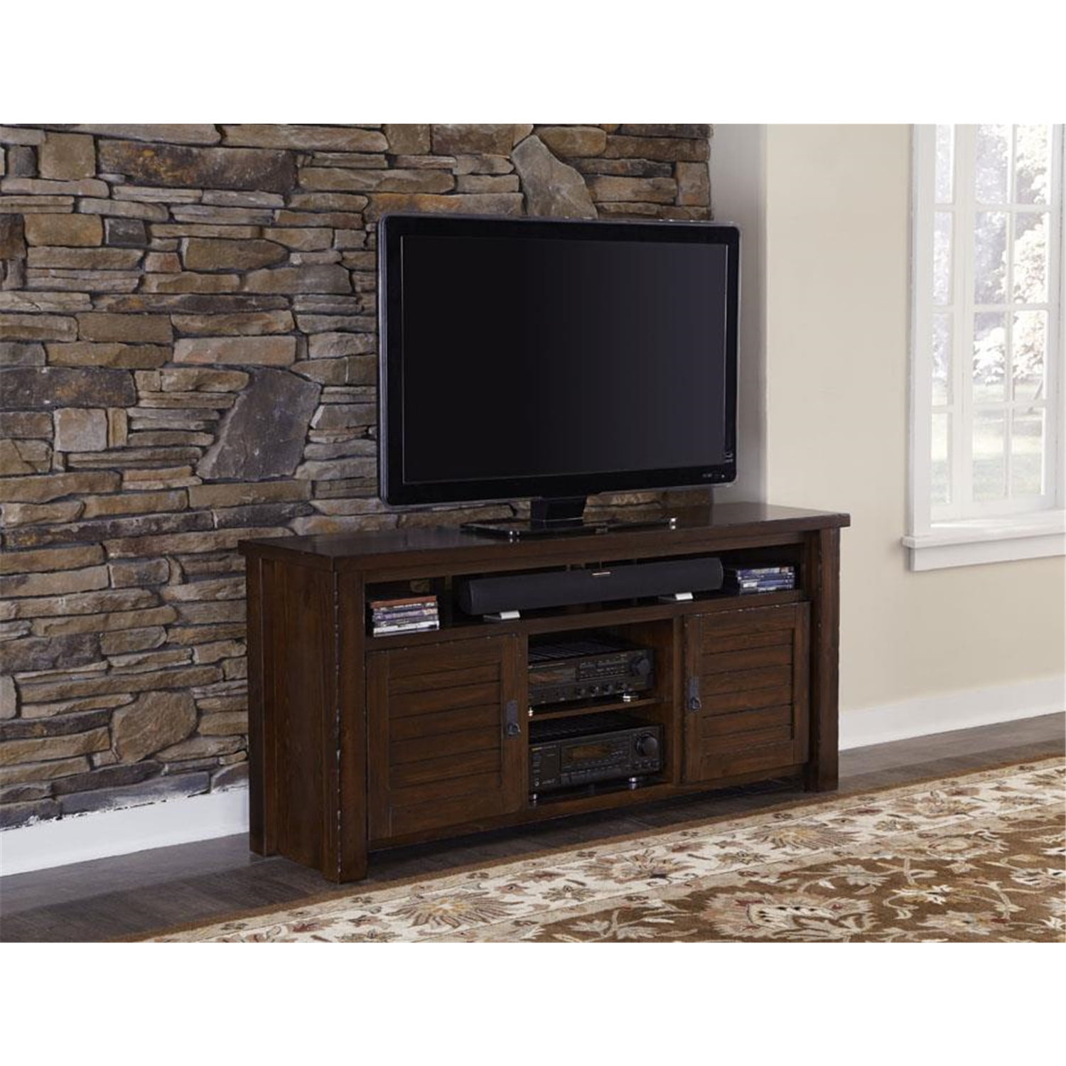 Progressive Furniture Trestlewood 64" Wood TV Stand in Mesquite Pine Brown