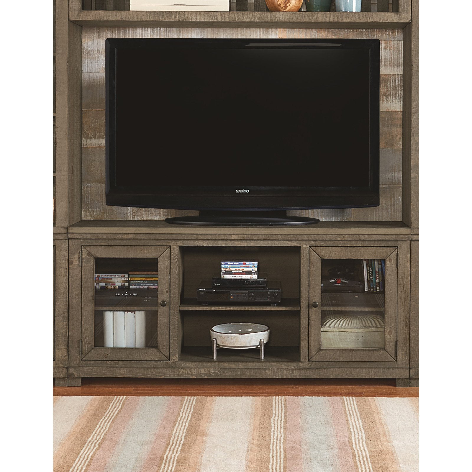 Progressive Furniture Willow Wood 68 Inch TV Console in Weathered Gray