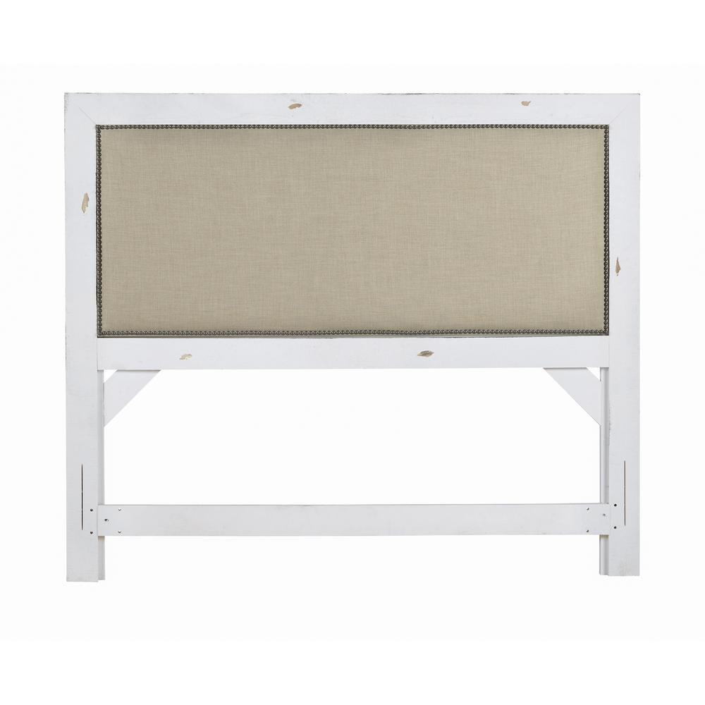 Progressive Furniture Willow Wood Upholstered King Headboard in Distressed White