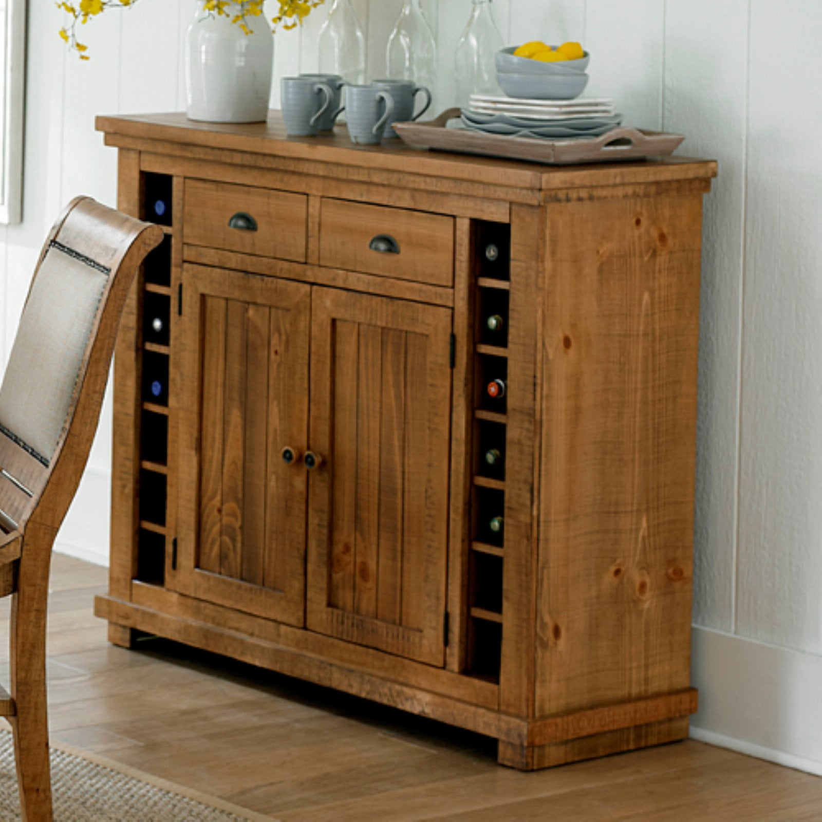 Progressive Furniture Willow Wood Wine Rack Server in Distressed Pine