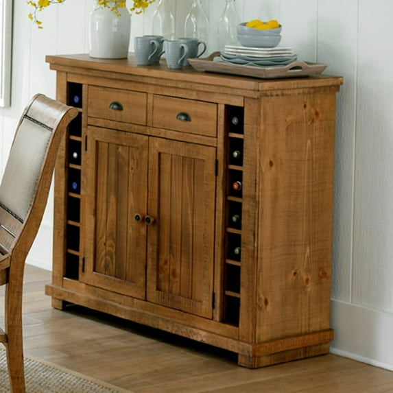 Progressive Furniture Willow Wood Wine Rack Server in Distressed Pine