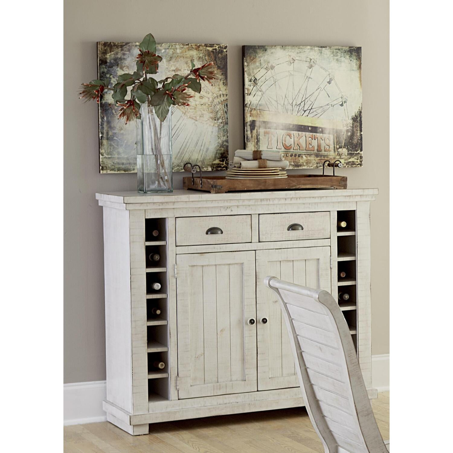 Progressive Furniture Willow Wood Wine Rack Server in Distressed White