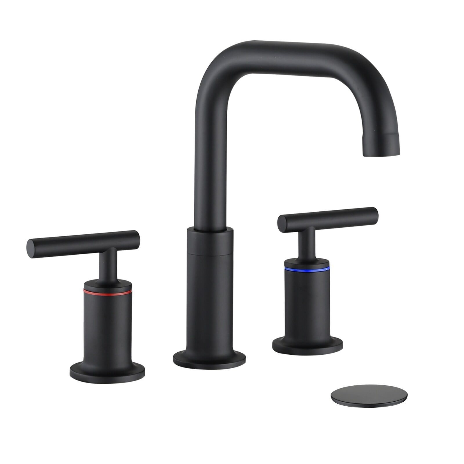 Proox  8 in.Widespread Lavatory 2 Handles Bathroom Faucet with Drain Assembly Matte Black Matte