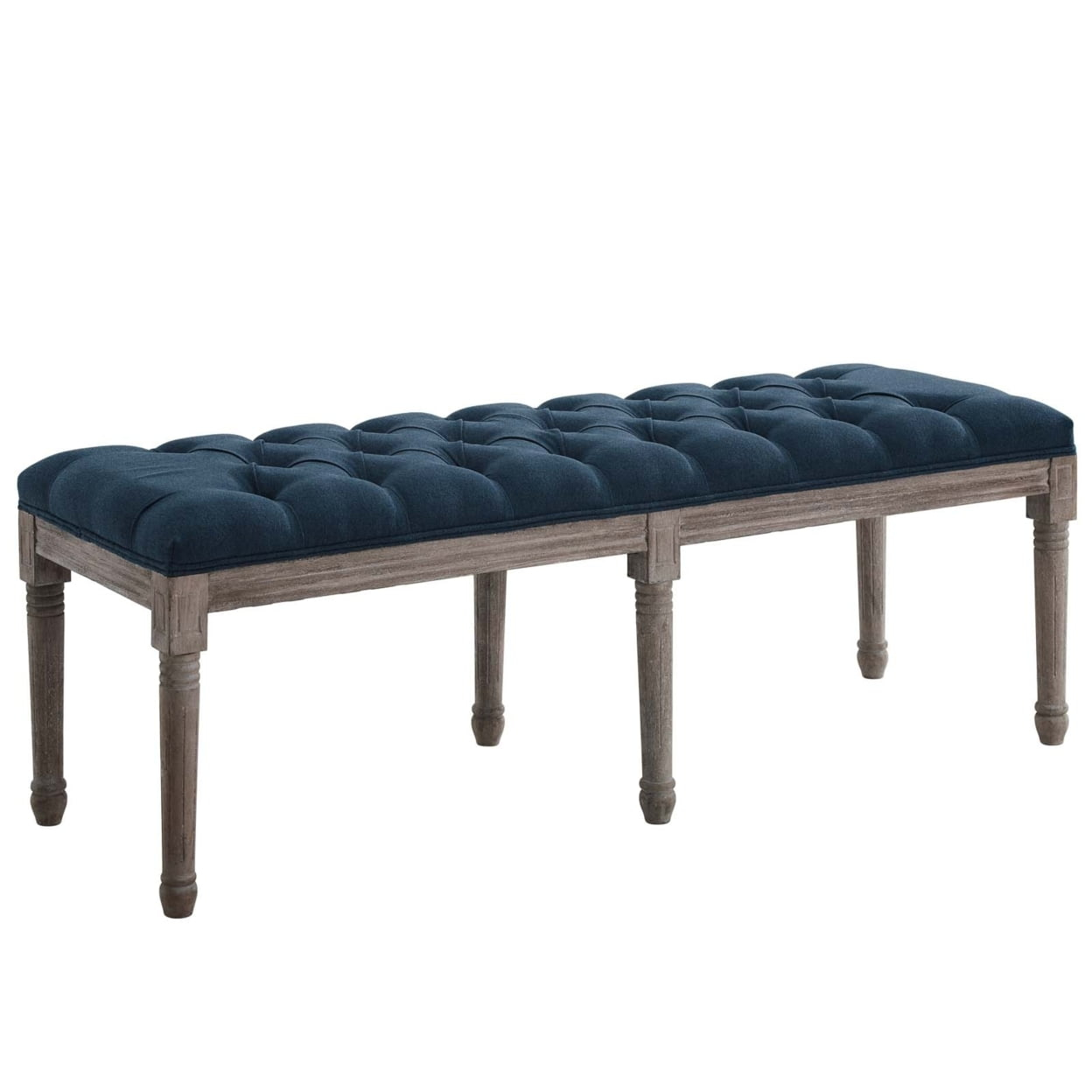 Province French Vintage Upholstered Fabric BenchNavy
