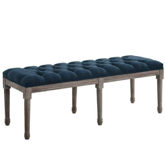 Province French Vintage Upholstered Fabric BenchNavy