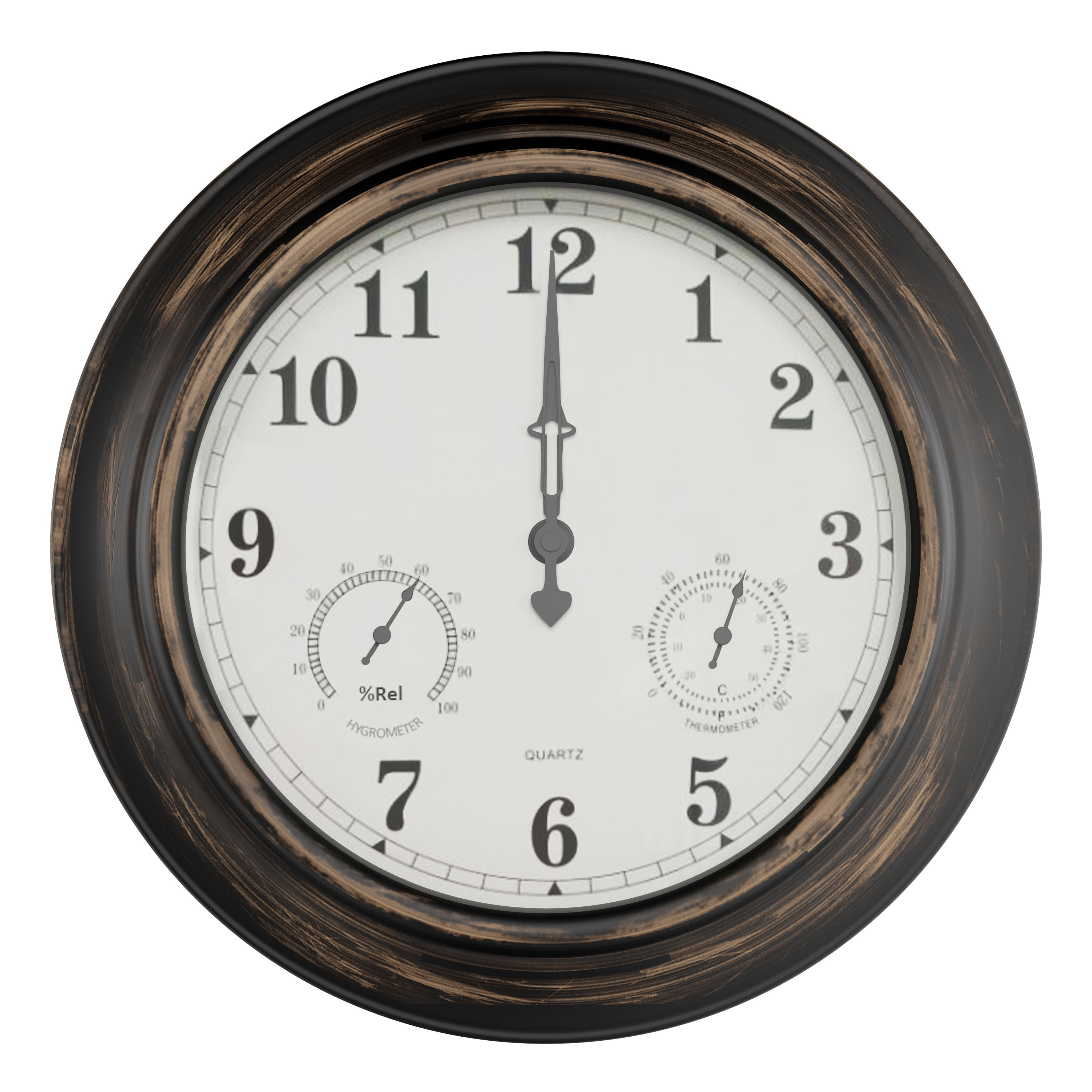 Pure Garden 18” Outdoor Clock with Thermometer & Hygrometer – Waterproof Wall Clock, Bronze Finish