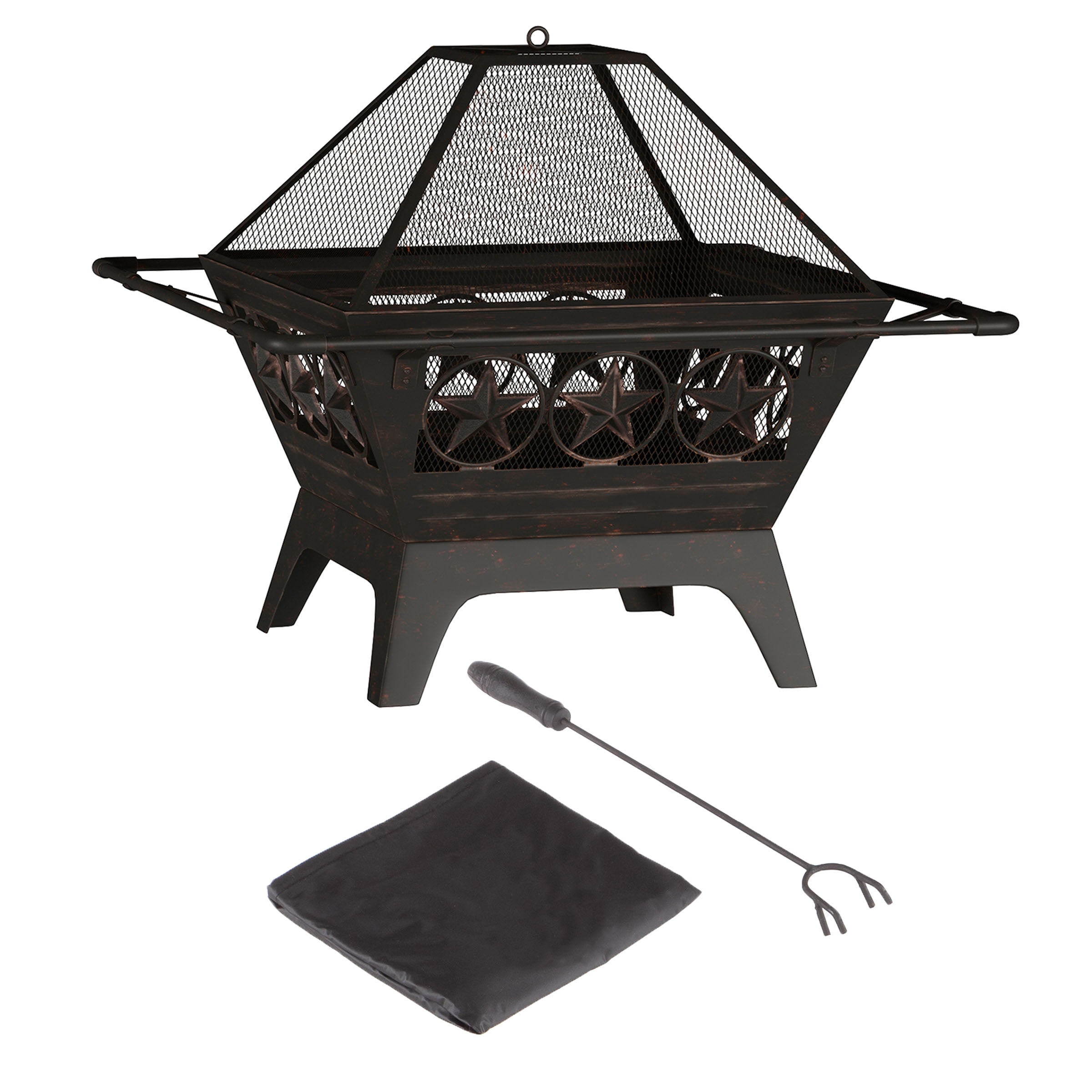 Pure Garden 32-Inch Square Outdoor Fire Pit - Star Wood Burning Firepit