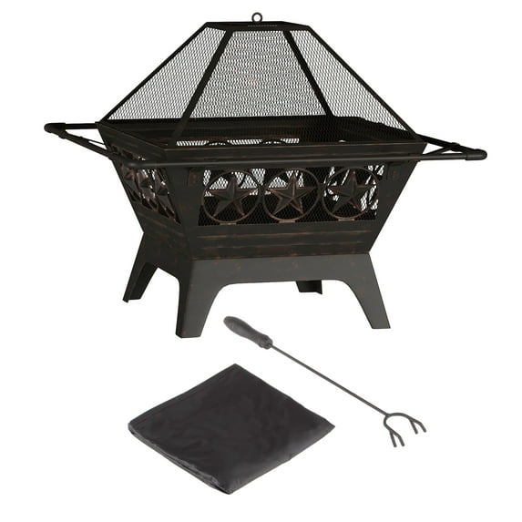 Pure Garden 32-Inch Square Outdoor Fire Pit - Star Wood Burning Firepit