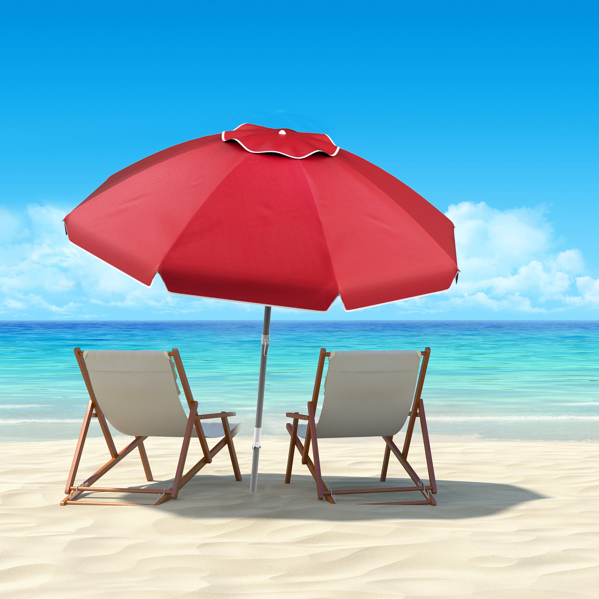 Beach Umbrella with 360 deg Tilt- Portable Outdoor Sun Shade Canopy with UV Protection - 7 ft. - Red