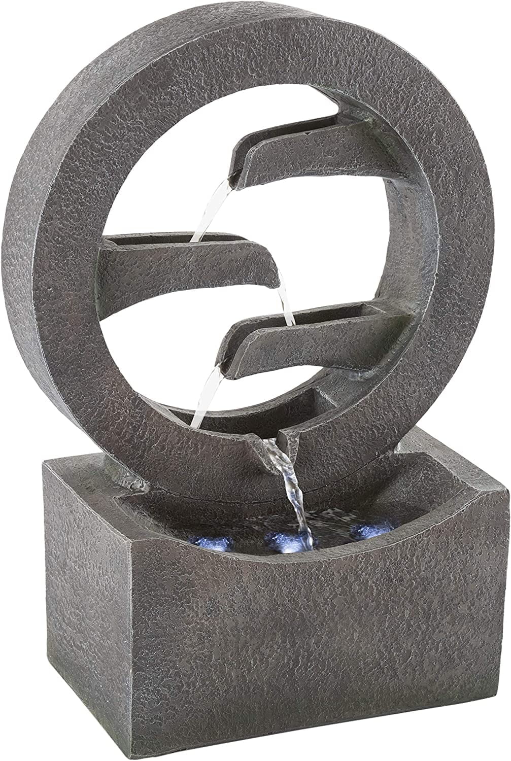 Pure Garden 50-LG1218 Round Cascade Fountain-4 Tier Polyresin Waterfall With LED Lights, Gray