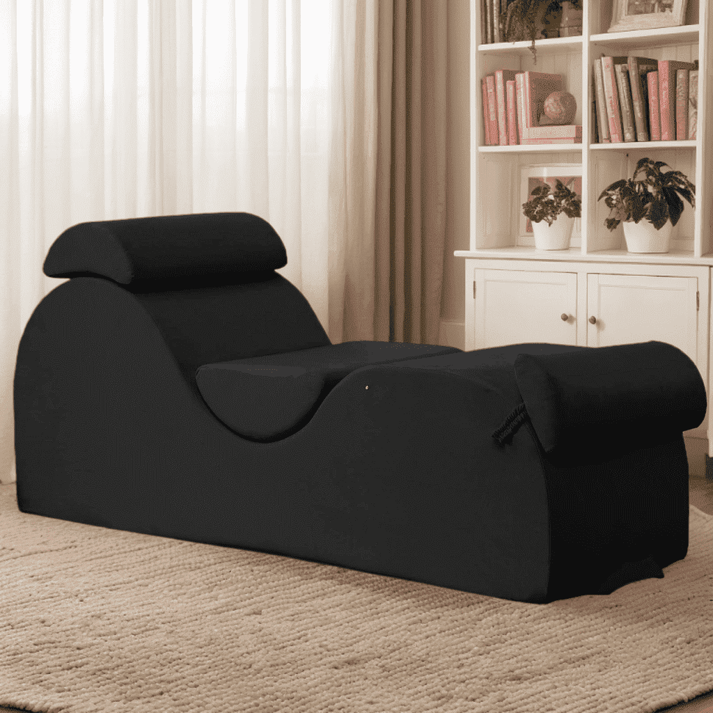 Puremind Yoga Chaise Lounge Chair, Chaise Lounge for Yoga with Headrest/Waist Pad/Foot Pad/Side Pockets,Yoga Chair for Relaxation Stretching, Black