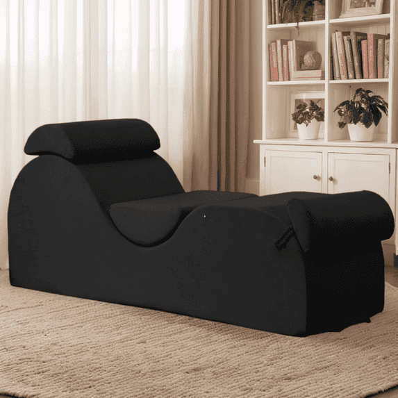 Puremind Yoga Chaise Lounge Chair, Chaise Lounge for Yoga with Headrest/Waist Pad/Foot Pad/Side Pockets,Yoga Chair for Relaxation Stretching, Black