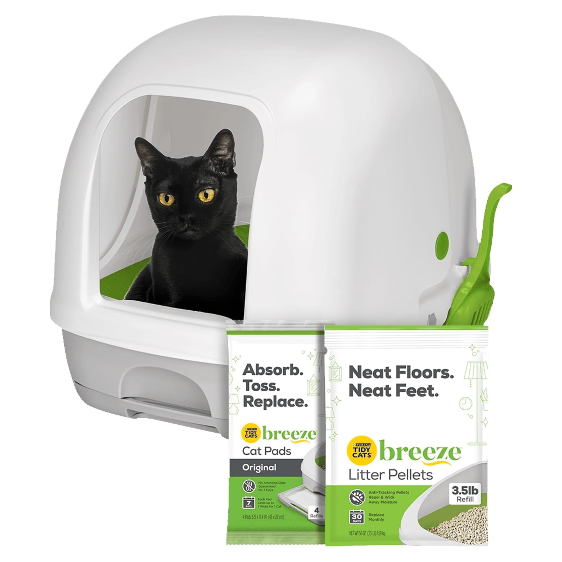 Purina Tidy Cats Breeze Hooded Cat Litter Box Starter Kit, Absorbent Pads, Pellets, Low Dust, 1 Kit
