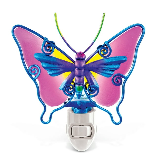 Puzzled Butterfly Glass Art Night Light, Plug In Decorative Socket Lamp