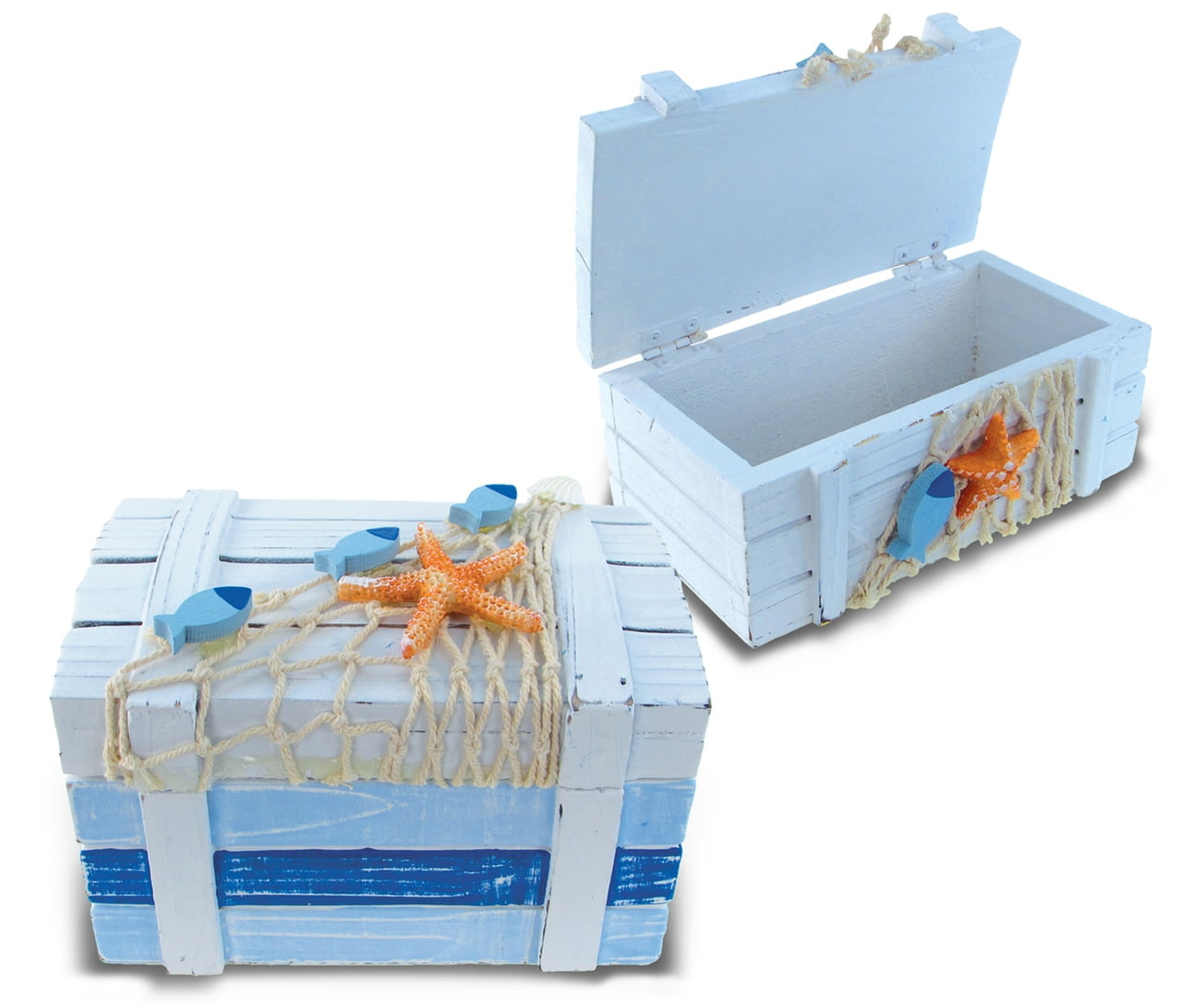Puzzled Light Blue Stripes Treasure Box Small and Large -Set of 2