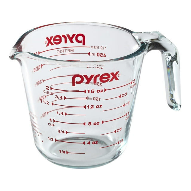 Pyrex Glass Measuring Cup, includes 2-Cup Measuring Cup with Red Graphics