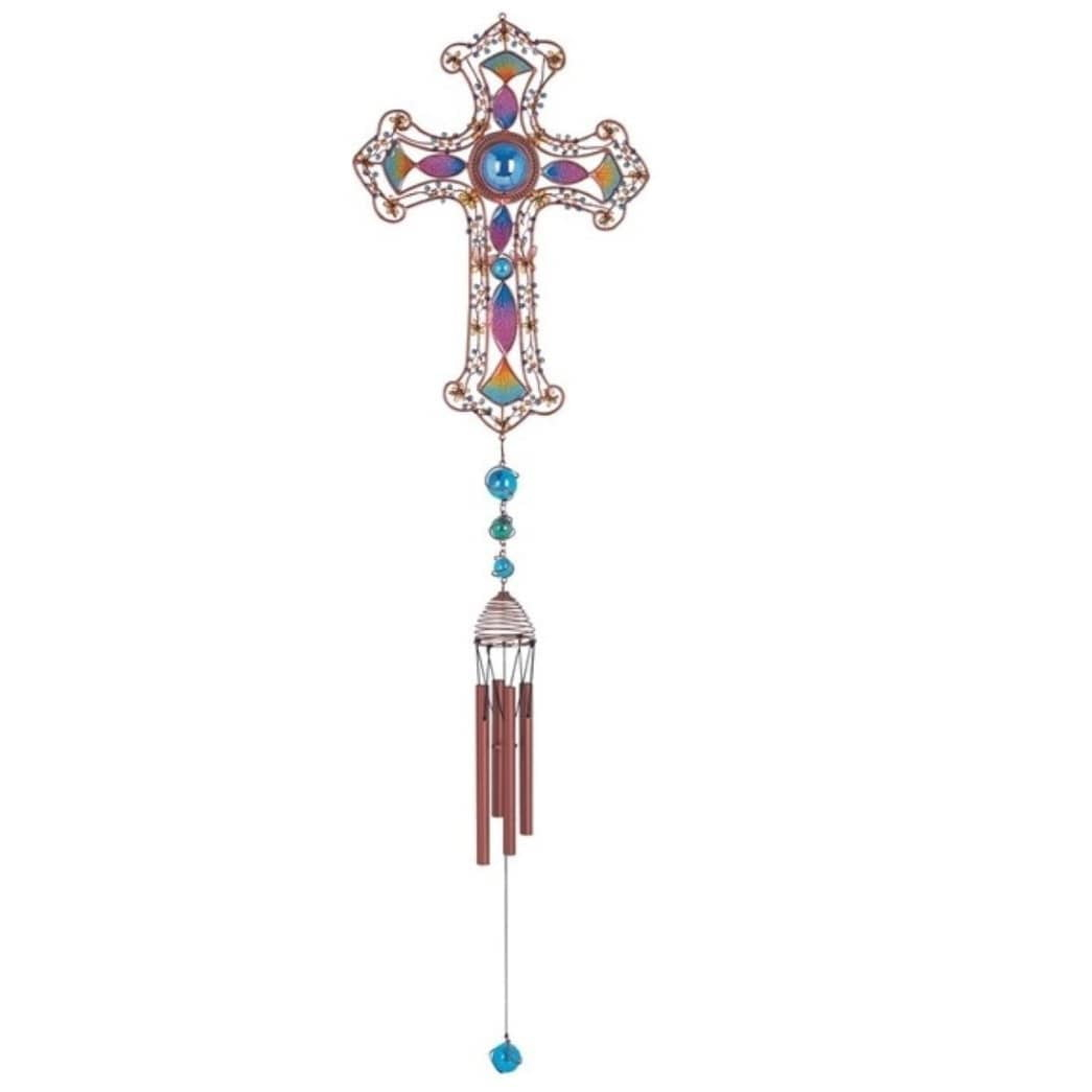 Q-Max 35" Long Purple Cross Wind Chime with Copper Gem