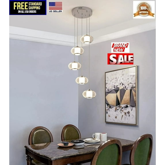 Q&S Modern LED Chandelier Globe 5-Lights Cluster Pendant Light